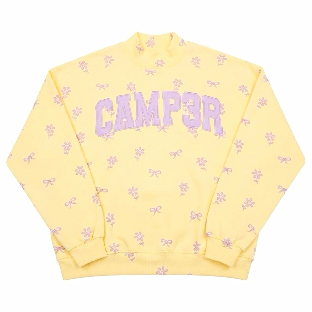Happy Camp3r Women's Fleece Mock Neck Floral Logo Pullover Sweatshirt M